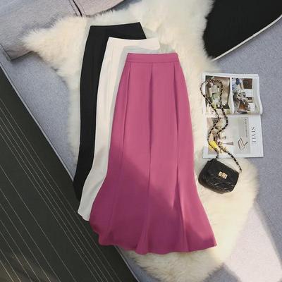 2025 Zomer Hoge Taille Franse Fishtail Midi Rok voor Dames - Slim A-lijn met Irreguliere Zoom