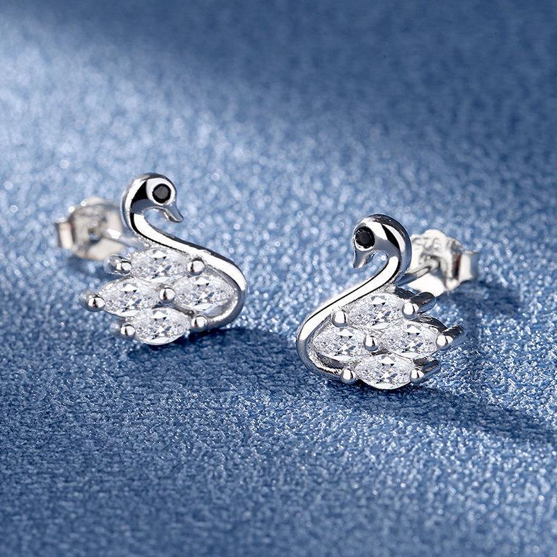 S925 Sterling Silver Swan Stud Earrings for Women - Elegant and Trendy Valentine's Day Gift