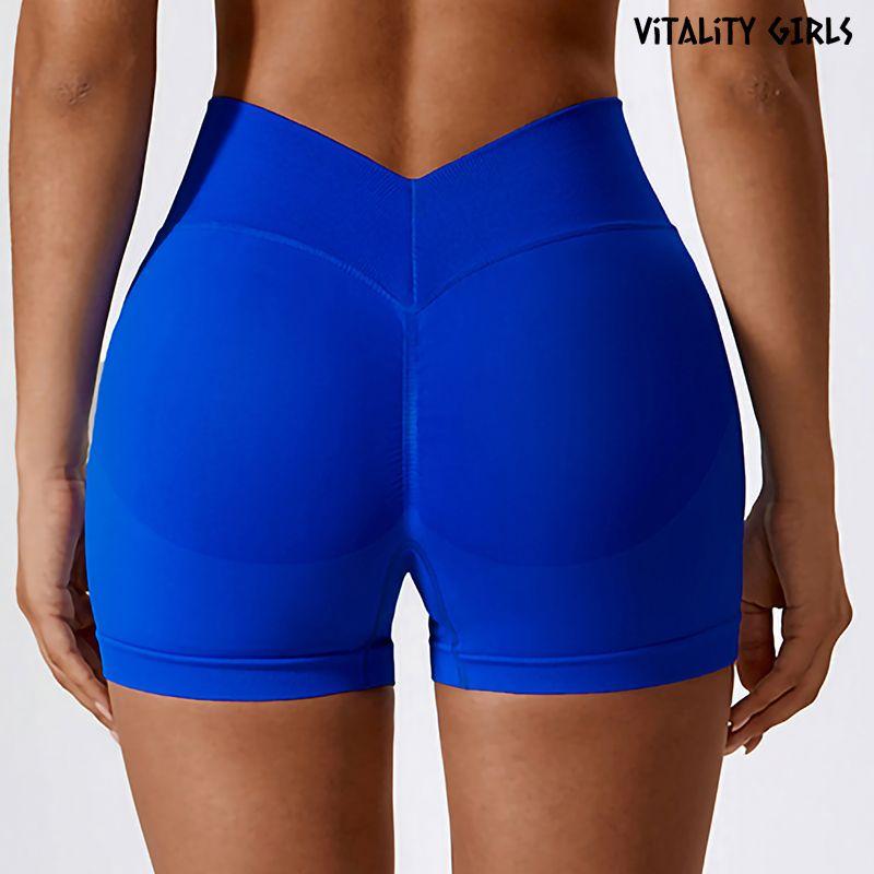 

Peach Hip Anti-Curling Tight Stretch Shorts Yoga Klein Blue L