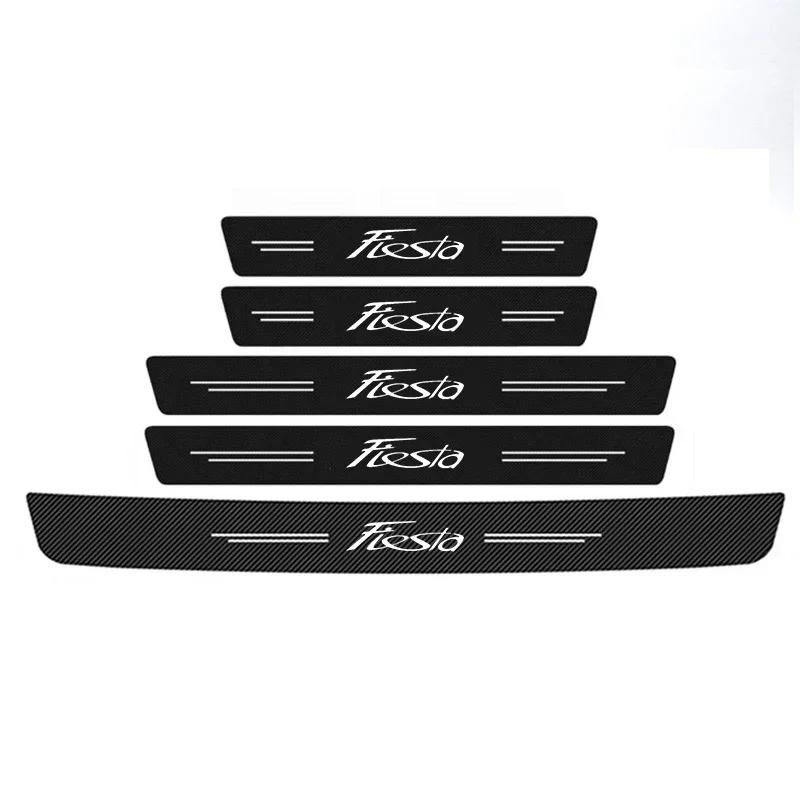 New Carbon Fiber Car Door Sill Sticker Threshold Side Anti Scratch Sticker For Ford FIESTA Logo Waterproof Decal Car Accessories