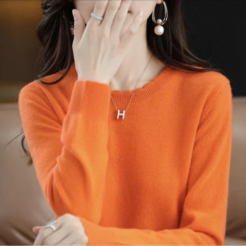 Soft Waxy Casual Lace Round Neck Bottoming Shirt Women's New Spring and Autumn Sweater Long-sleeved Knitted Sweater Loose