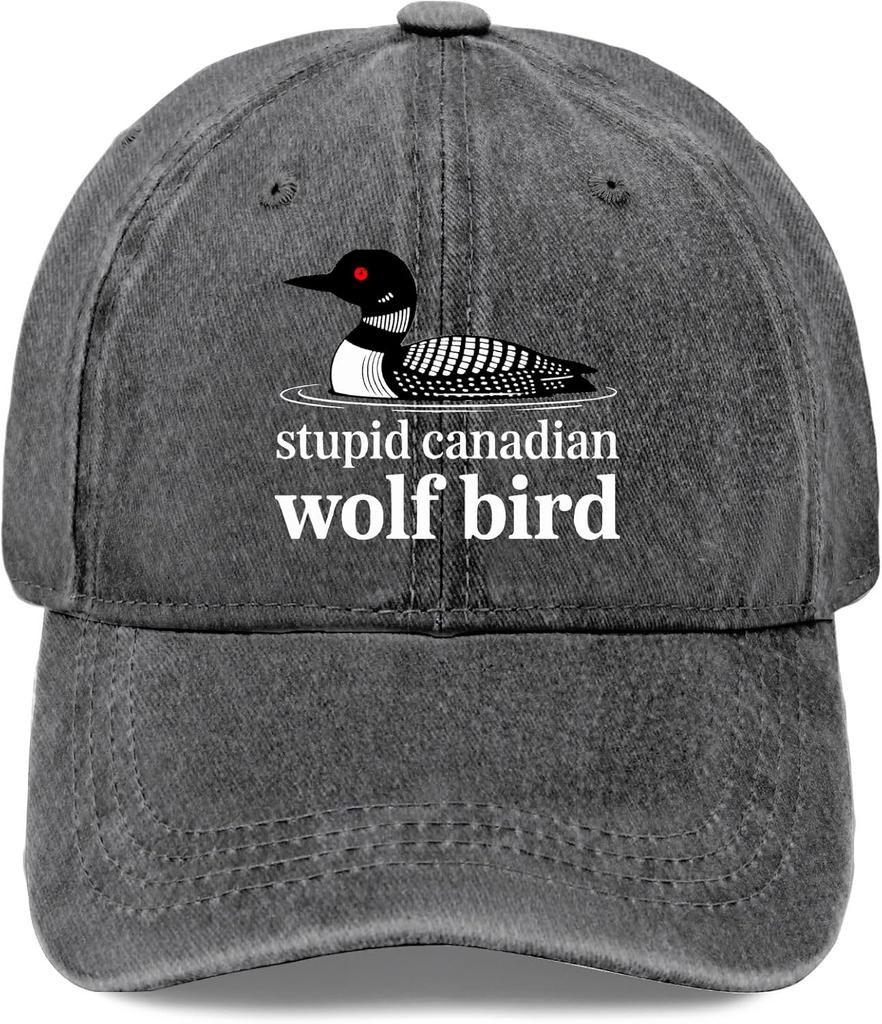 Stupid Canadian Wolf Bird Hat for Mens Classic Washed Distressed Baseball Cap