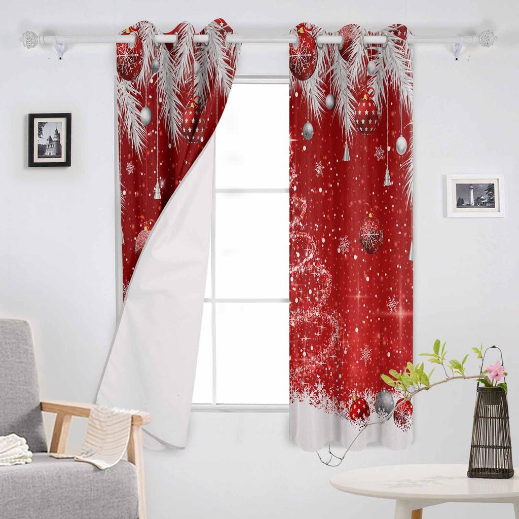 Christmas Winter Cedar Leaves Ball Tree Blackout Curtains For Living Room Bedroom Window Treatment Blinds Kitchen Drapes