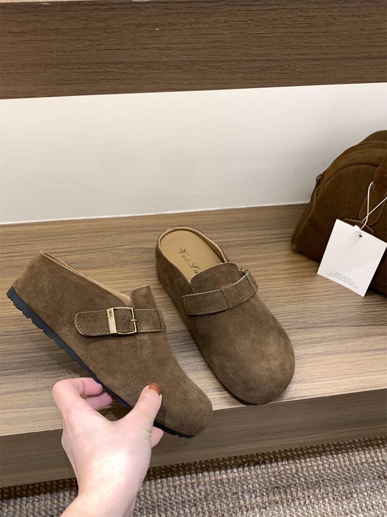 Soft leather version~ inner height increase Boken shoes slippers women's shoes outer wear 2025 new spring and autumn half-toboken shoes single shoes