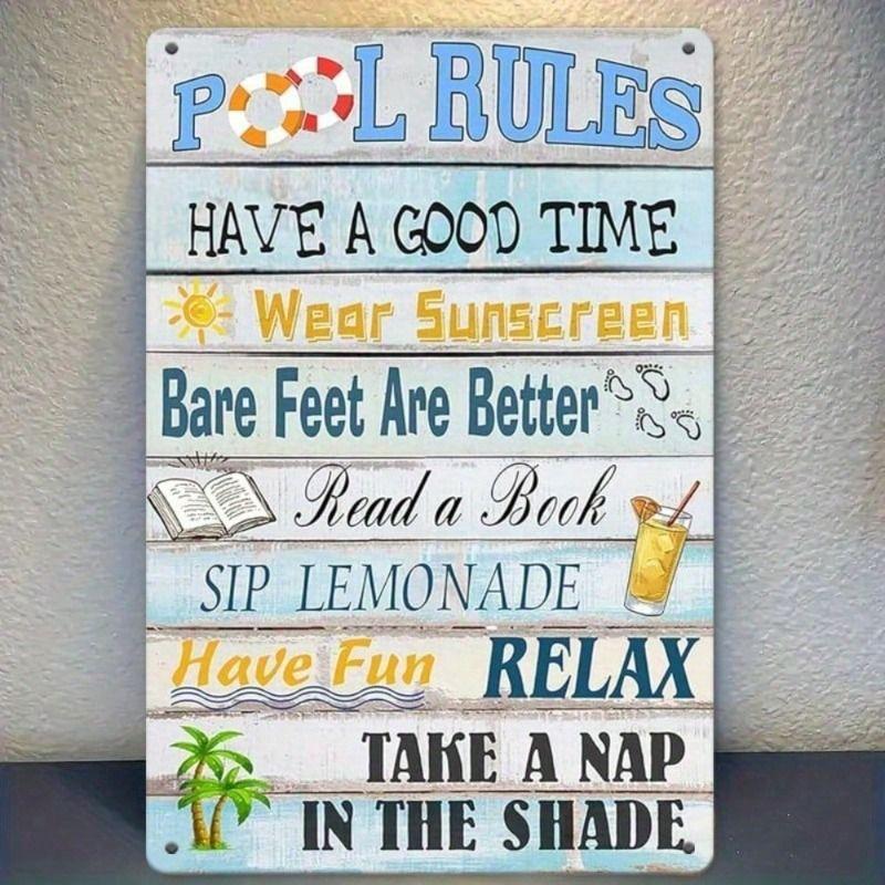Vintage Metal Poster Pool Rules Bathroom Wall Decor