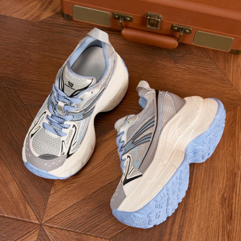 Women's Thick Bottom Casual Dad Shoes New Autumn Breathable Mesh Chunky Sneakers Mixed Color Versatile High Platform Sport Shoes