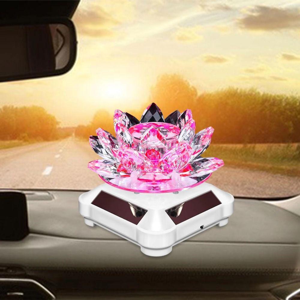 Solar Powered Rotating Crystal Lotus Figurine Car Air Fragrance Diffuser  Balconies