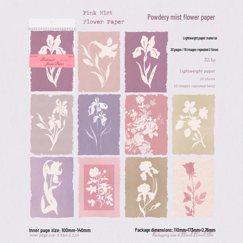 Mò Mò Paper Flower Shadow Series: 20 Sheets of Lightweight Tear-off Edge Plant Theme Base Paper