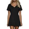 Women Short Sleeve Casual Dress with Hood Ruffle Hem Above Knee Length Solid Color Loose Fit Pullover Mini Skirt