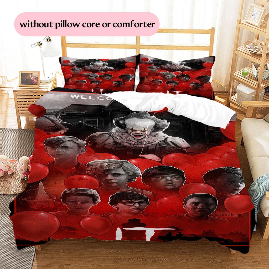 Pennywise Pattern Bedding Home Decoration Birthday Gift ( 1 duvet cover + 2 pillowcase, without core),fan merchandise.