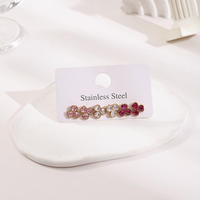 Stainless Steel Stud Earrings Set with Zirconia: Butterfly, Star, Heart & Four-Leaf Clover Designs