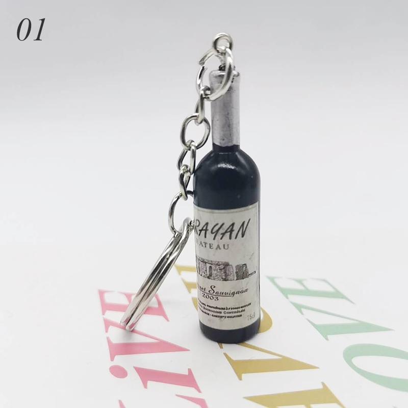 1PC Cute Novelty Pendant Accessions Car Bag Keyring Assorted Color Resin Beer Wine Bottle Keychain