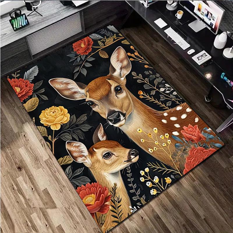1Pc Animal Flowers Print Rug - Home Decoration Carpet For Living Room Bedroom Flooring Computer Chair Area Rug
