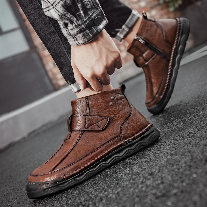Men's Leather Boots Zipper High Top Casual Shoes Sneakers 39-48