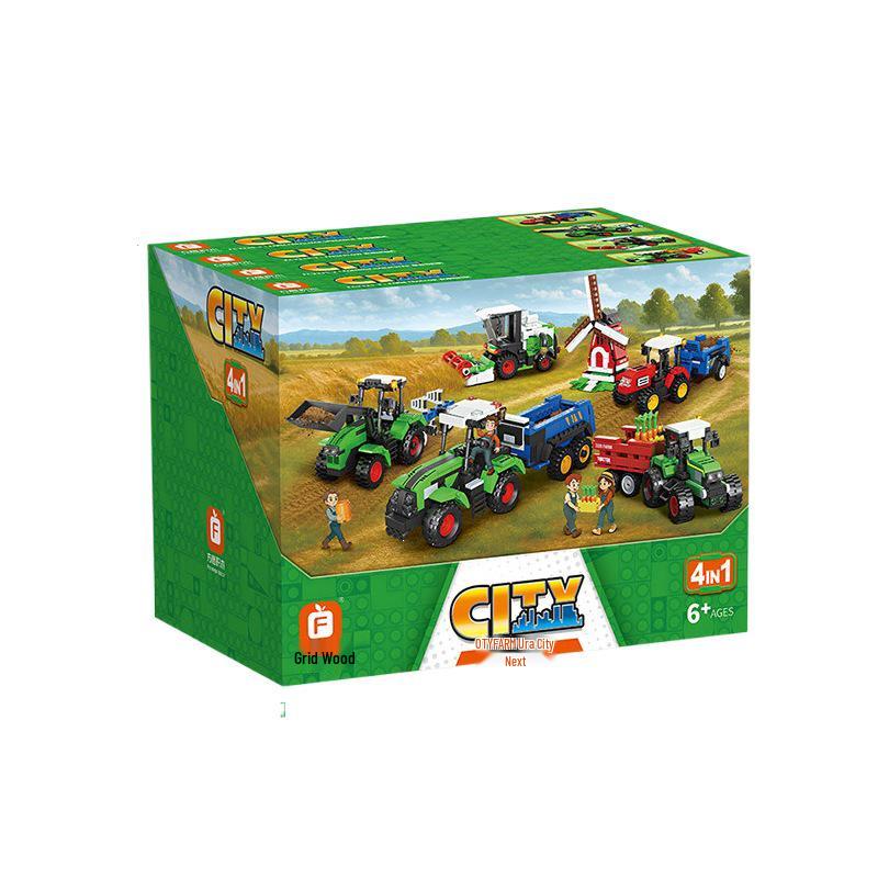 City Farm Tractor & Harvester Model: Educational Building Blocks Toy for Boys