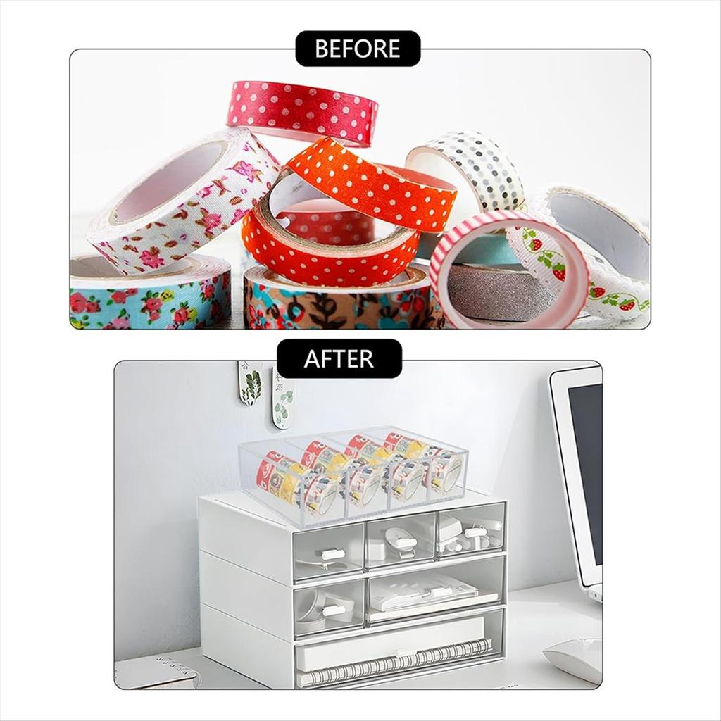 BHBL Washi Tape Organizer, 4 Drawers Stackable Plastic Washi Tape Box Organizer Storage, Clear Storage Drawers