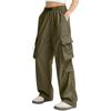 Women's Vintage Straight Leg Cargo Pants Elastic Waistband Drawstring Adjustable Hem Utility Workwear Trousers