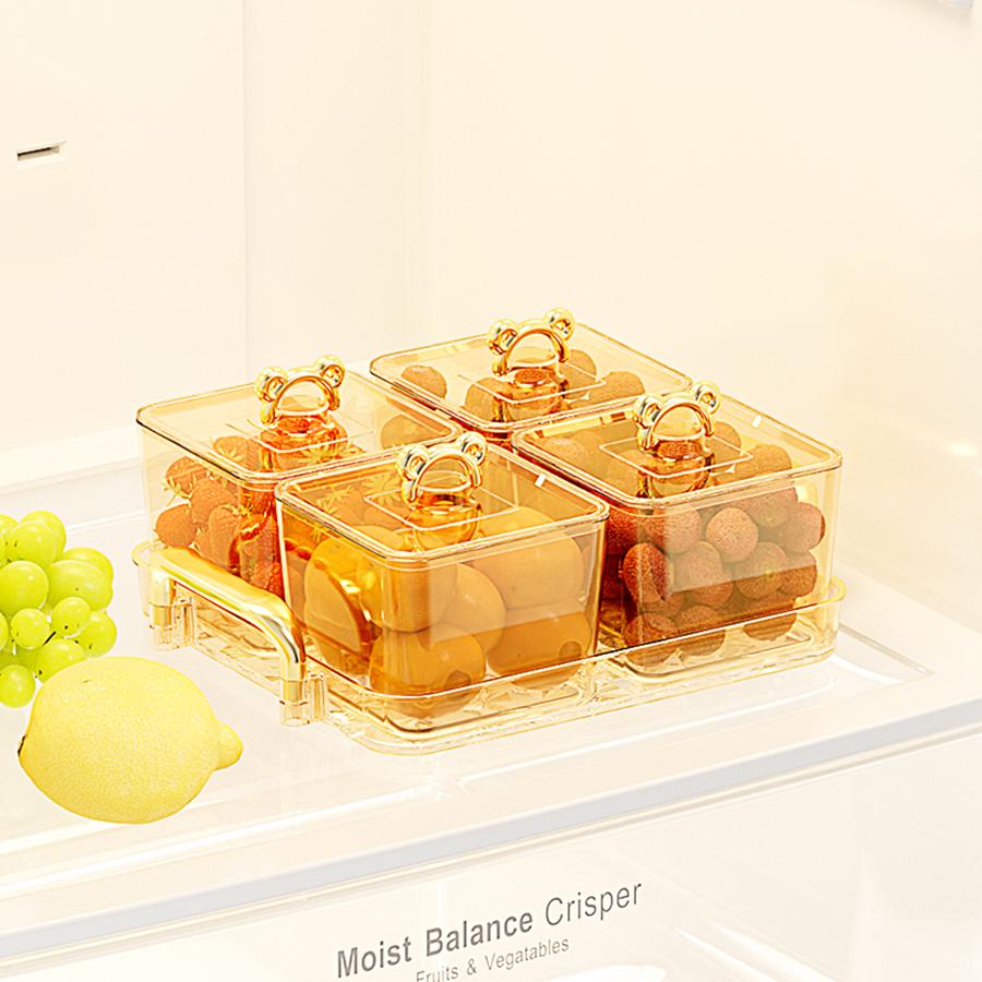Clear Plastic Food Storage Box 4/6 Grids Moisture-Proof Sealed Candy Dried Fruit Snack Container Fruit Tray Kitchen Organizer