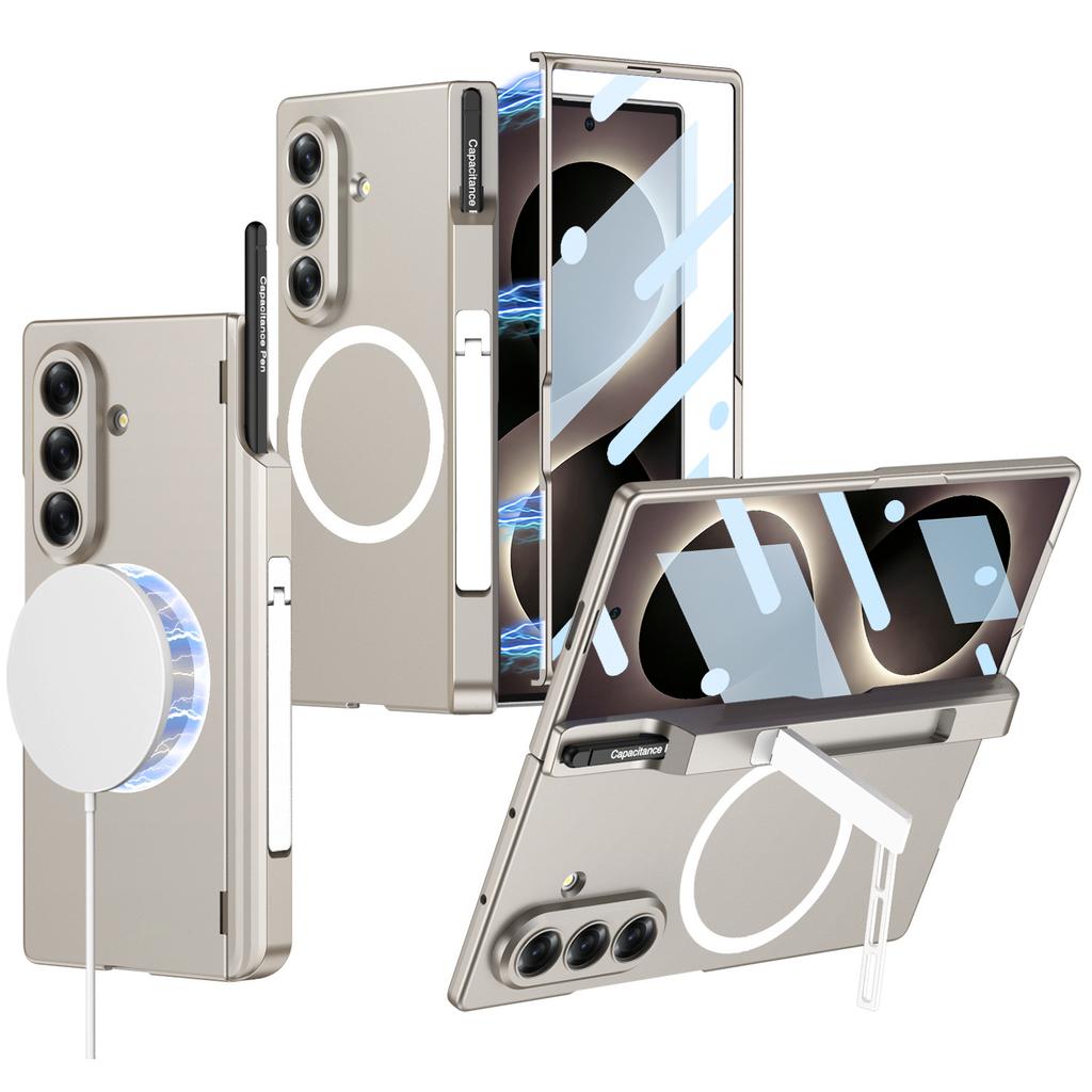 Applicable To Samsung ZFold8Ultra Folding Screen Mobile Phone Case Wireless Charging Magnetic Suction Pen Holder Creative Bracket Wireless Ring
