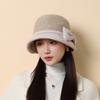 Podzimní a zimní klobouk Dámský vlněný, klobouk Bucket s mašlí Retro cylindr Zesílený termální klobouk Basin