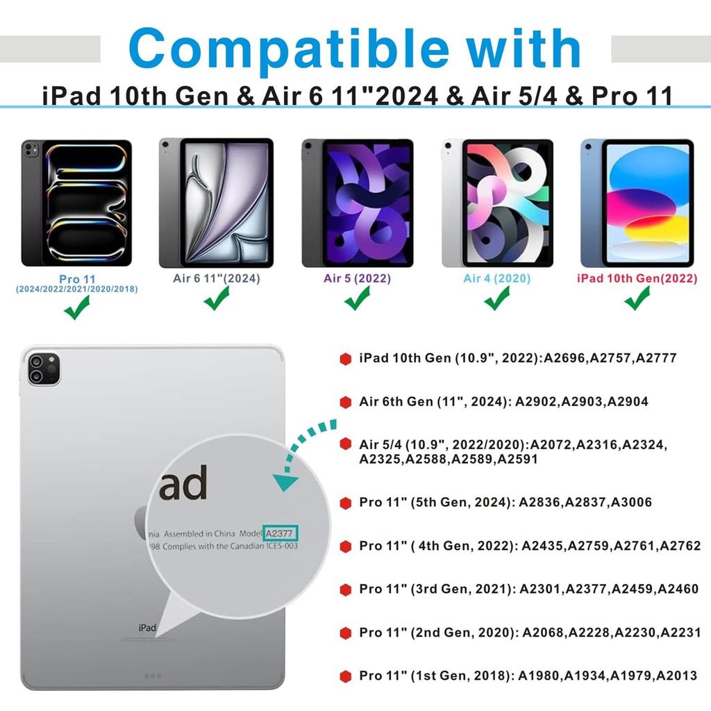 Case for iPad Pro 11 - Air4 5 10.9" Air6 7 8 11inch 10th 11th A16 12th LightWeight /Shockproof/Drop Proof with Handle