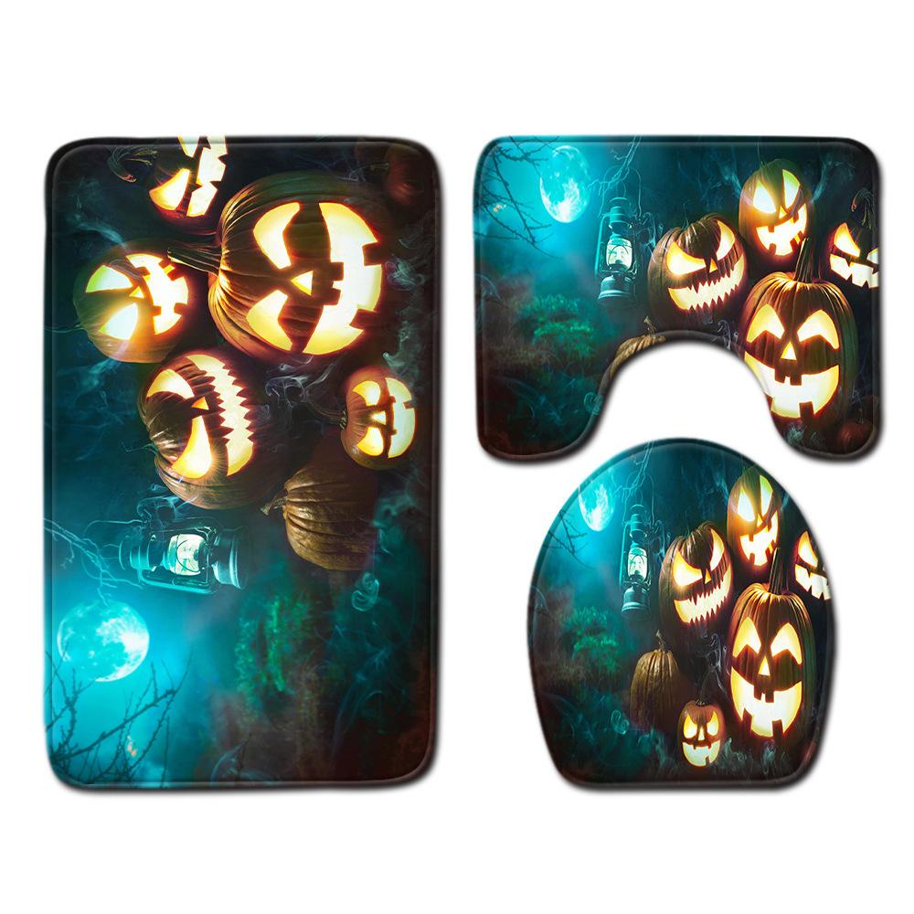 Halloween Shower Curtain Floor Mat Combination Four-Piece Set Bathroom Toilet Carpet Door Mat