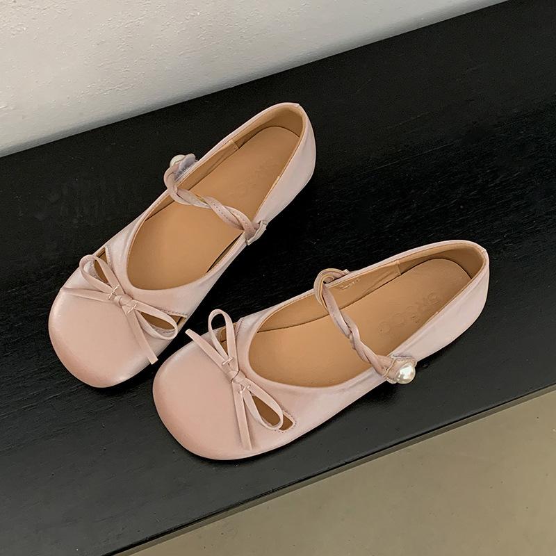 Modische silberne französische Ballett-Ballerinas mit Schleife für Damen, neu für Frühjahr 2025