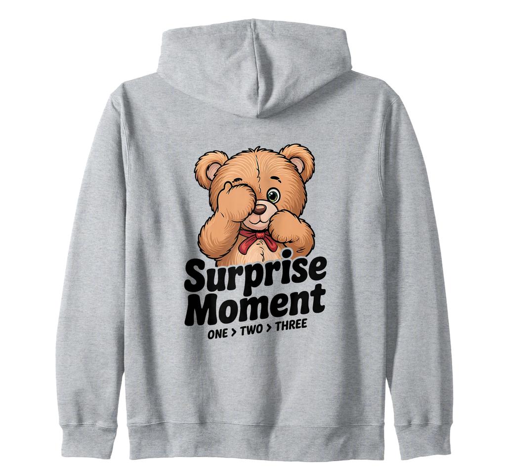 Cute Teddy Bear Surprise Moment - Fun Playful Peek-A-Boo Zip Hoodie