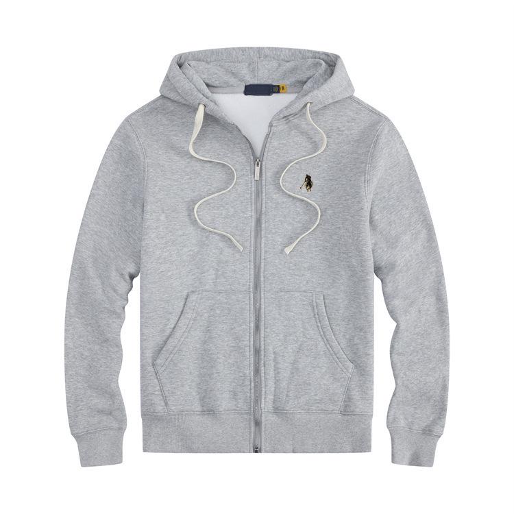 Men's Fleece-Lined Little Pony Embroidered Hoodie - Autumn/Winter, Loose Fit, Plus Size, Solid Color, Polo Style