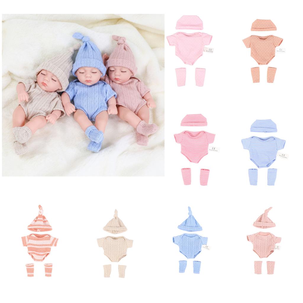 Baby Doll Hat&Rompers&Leg Warmer Set Girl Doll 7.87 Inch Matching Clothes Sweet Style Cute Costume Set for Children