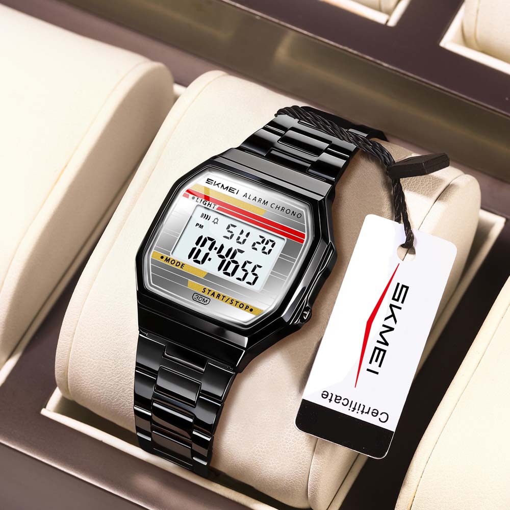 Skmei Digital Watch Reloj Hombre For Casual Sport 1123 3Bar Waterproof Fashion Men Stainless Steel Strap LED Display Watches