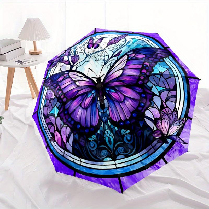 1pc Automatic Open/Close Umbrella with One-Touch Button - Compact Folding umbrella, Lightweight Travel Umbrella with Stained G