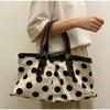 Champagne-colored Polka Dot Tote Bag Belt Buckle Decoration Large Capacity Handbag Stylish Satin Pleated Women's Shoulder Bag