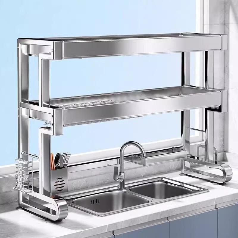 Youshu 304 Stainless Steel 66cm Wall-Mounted Foldable Dish Rack with Utensil Holder