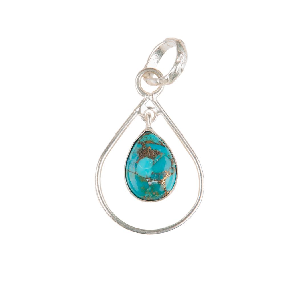 Blue Copper Turquois Gemstone 925 Sterling Silver Jewelry Handmade Pendant 1.60" PP-3-31
