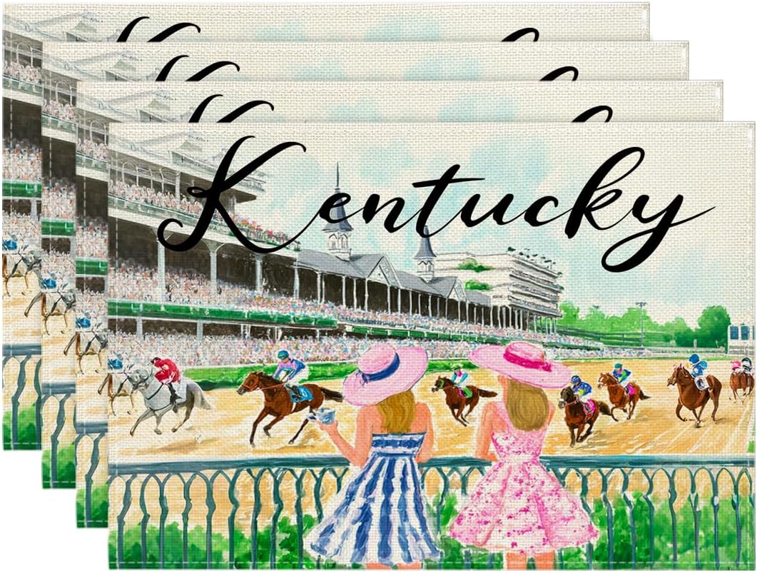 

Horse Racing Kentucky Placemats Set of 4, 12x18 Inch Festival Racecourse Sports Table Mats for Party Kitchen Dining Decoration 4pcs-12x18