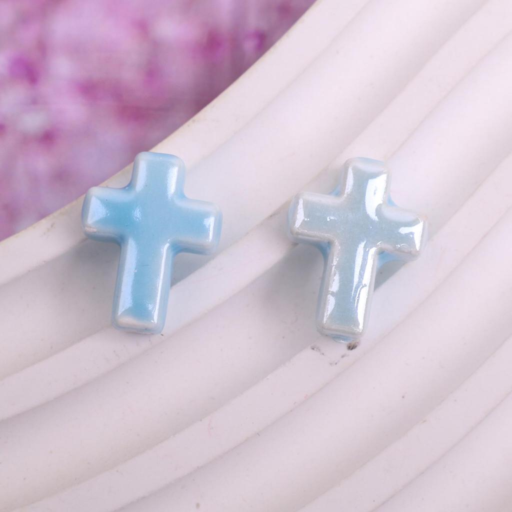 17x14mm Solid Color Ceramic Cross Beads for DIY Jewelry Making