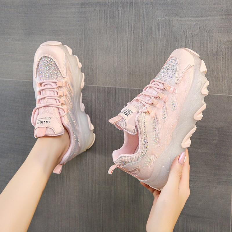 Summer 2025 Woman Sneakers Mesh Rhinestone Shoe Breathable Casual Platform Shoes Female Vulcanize Shoes Sports Wedges Shoes