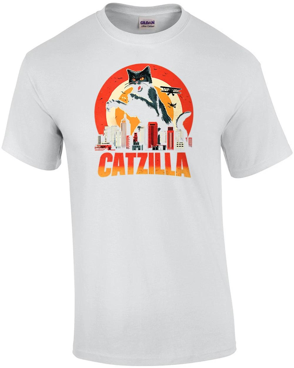 CatZilla Funny T-Shirt - Funny Cat Shirt Cat Parody Shirt Monster Cat Shirt C... M