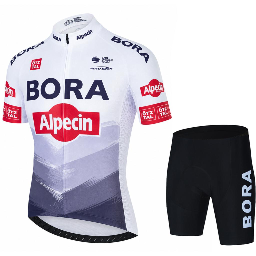 UCI BORA Men Cycling Kit Short Sleeve Jersey Bib Shorts Road Bicycle Wear Breathable Quick Dry Outdoor Sports Riding Clothing