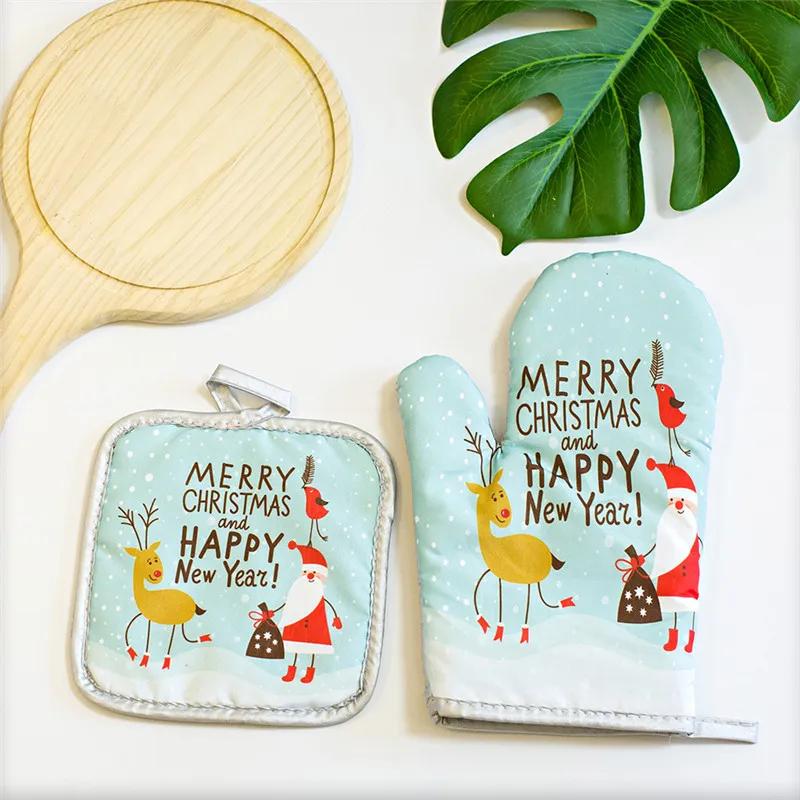 

2Pcs/set Polyester Christmas Halloween Oven Glove Anti-Scalding Microwave Insulation Pad Kitchen Tool