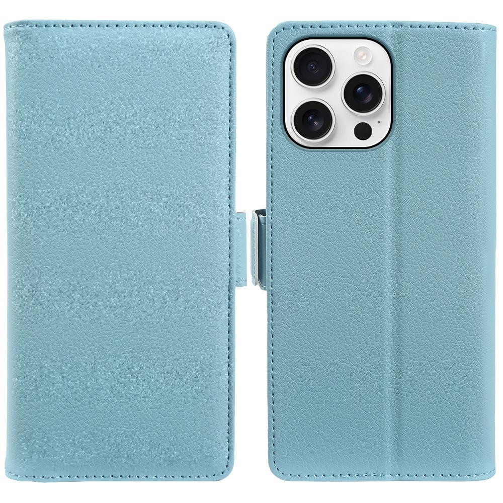 For iPhone 13 Pro Max Wallet Case with Dual Magnetic Clasp Litchi Textured Leather Flip Stand Phone Cover