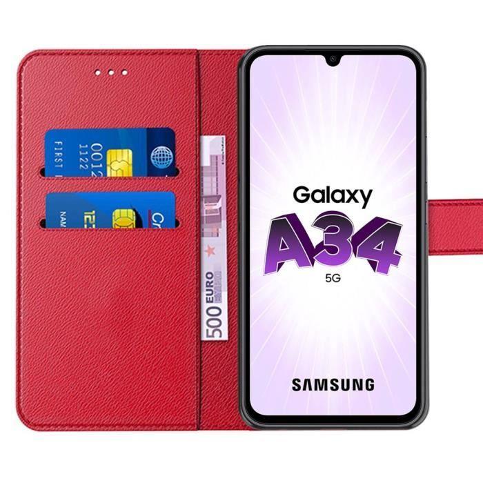 Coque pour Samsung Galaxy A34 5G Cuir Synthétique Rouge Anti-Rayures Protection 360 Degré