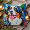 Bohemian Style Pillowcase, 45.72x45.72 Cm - Abstract Smiling Bernese Mountain Dog Pattern, Double-Sided Short Plush Pillowcase with Zipper, Machine Wa