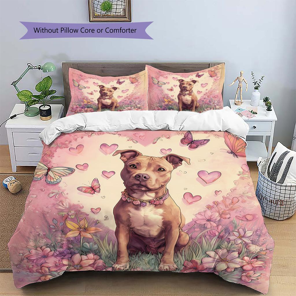 Pink Pitbull Pattern Bedding Home Decoration Birthday Gift (1 * duvet cover + 2 * pillowcase, without core)