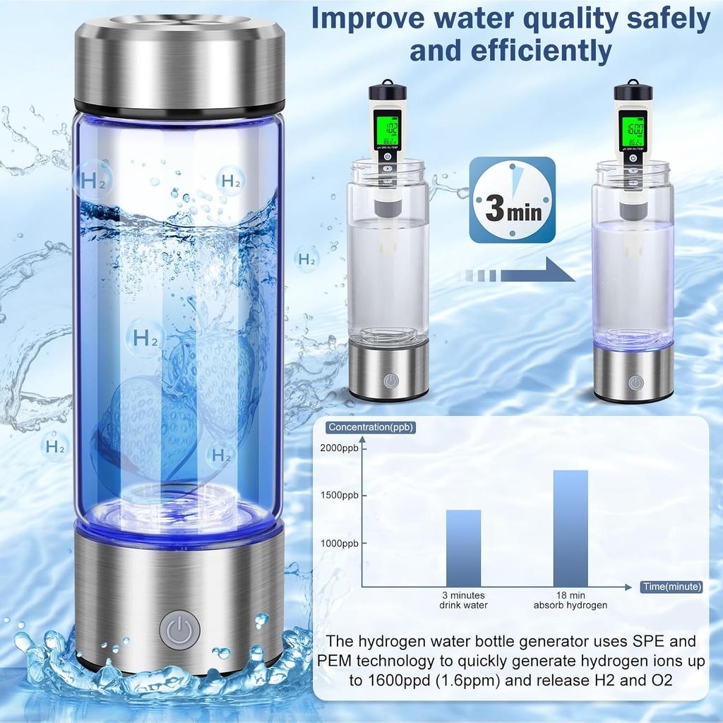 2025 New Hydrogen Water Bottle, 420ml Hydrogen Water Generator with Advanced SPE PEM Technology, High-Efficiency Portable Water Ionizer for Office,