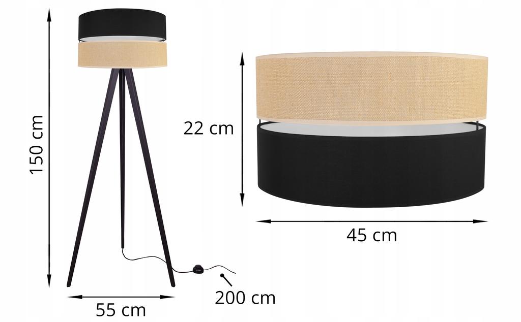 FLOOR LAMP TRIPOD WOODEN LAMPSHADE 45CM BLACK