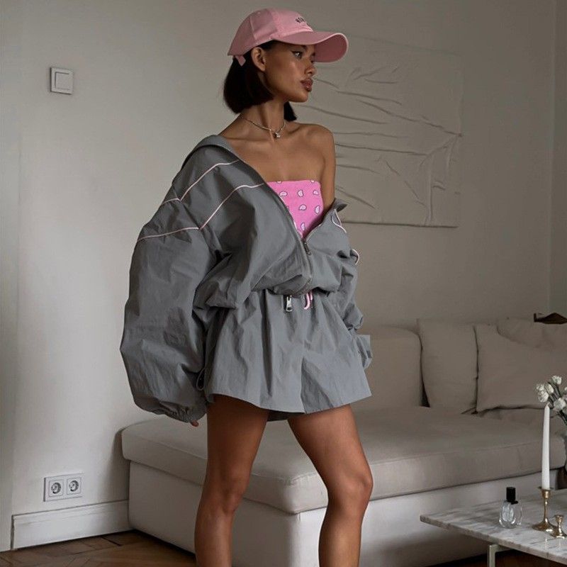 2025 Amazon European and American Summer Casual Women Loose Long sleeve Zip-up Cardigan Outerwear Lace Wide Leg Short Pants Suit