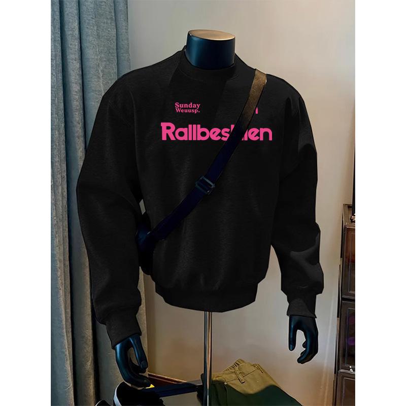 American Trendy Round Neck Pullover Sweatshirt: Autumn/Winter Creative Letter Design with Plus Velvet Lining