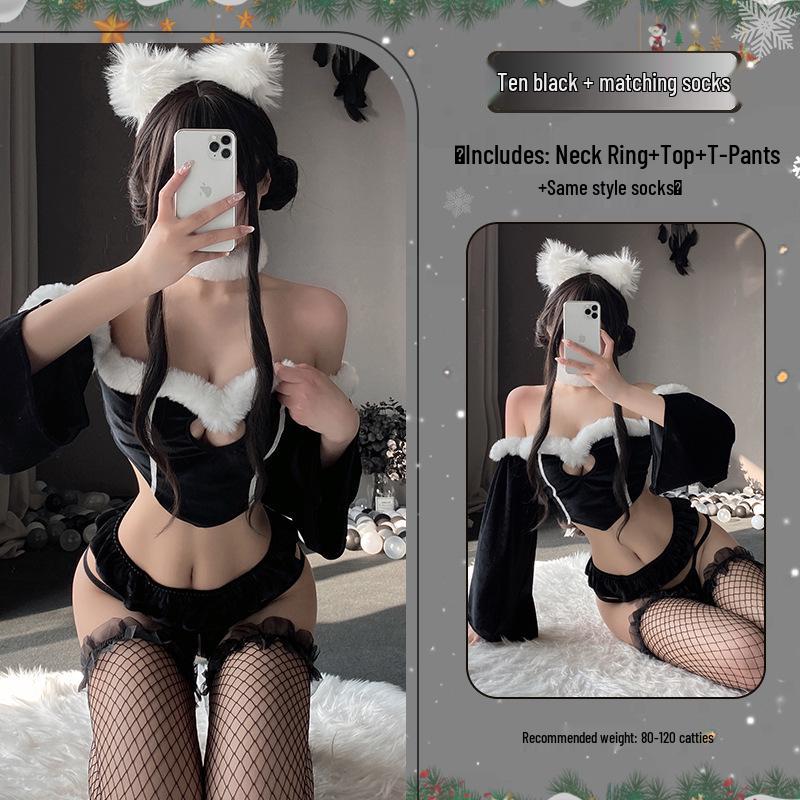 Qingruohan Red Christmas Lingerie: Sexy Maid Uniform & Quick Release Bedtime Set